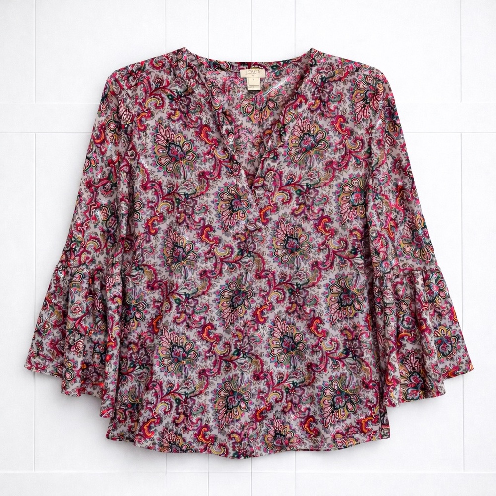 🤎 J.CREW Women's Paisley Print Top - Colorful Sz S - Picture 2 of 8